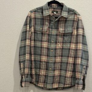 Eddie Bauer Green and Brown Plaid Casual Shirt